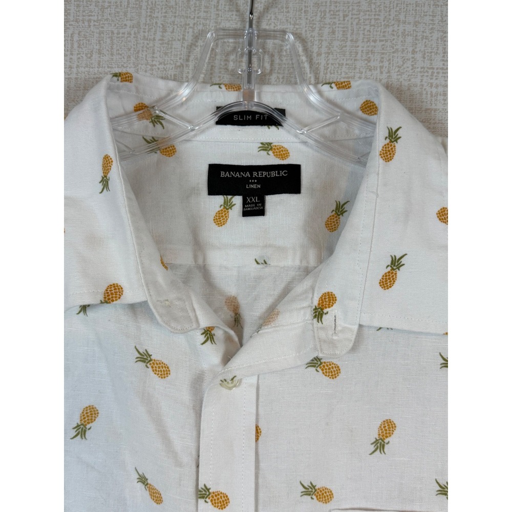Banana Republic XXL Slim Fit Linen Cotton Pineapple Print Button Down Shirt  L/S